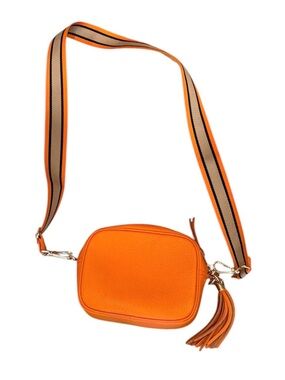 Apatchy London Orange Leather Bag Purse Crossbody Striped Strap Canvas